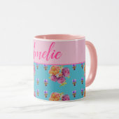 Rosa Rose Shabby Chic Aquamarin Aqua Blume Tasse (VorderseiteRechts)