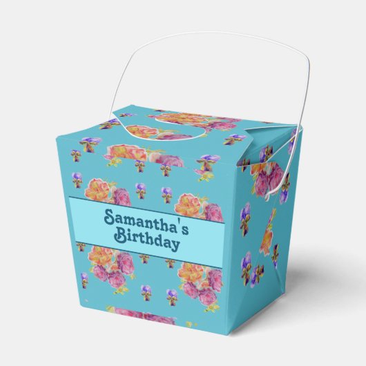 Rosa Rose Shabby Chic Aquamarin Aqua Floral Gefall Geschenkschachtel (Vorderseite)