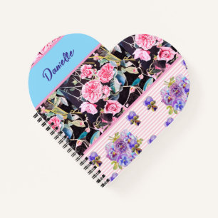 Rosa Rose Shabby Chic Wasserfarben-Rosen Rosa Blau Notizblock