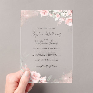 Rosa Rose Silberschmetterling Hochzeit Acryleinladungen