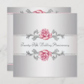 Rosa Rose Silver 25. Hochzeitstag Einladung (Vorne/Hinten)