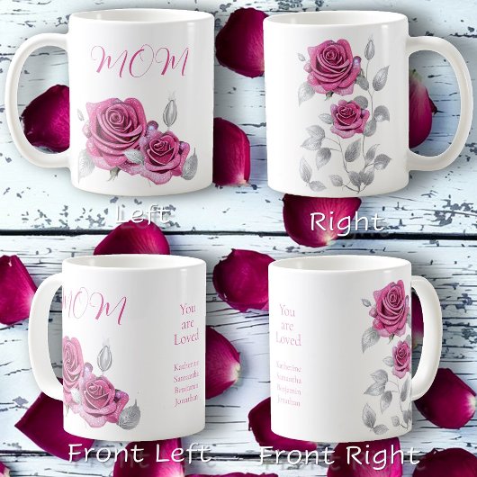 Rosa Rose Silver Blätter "You are Loved" Mama Kaffeetasse