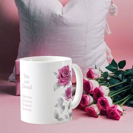 Rosa Rose Silver Blätter "You are Loved" Mama Kaffeetasse