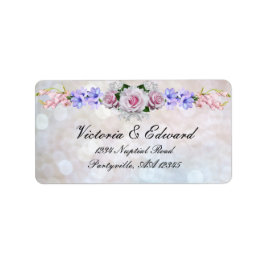 Rosa Rose | Silver Bokeh Wedding Adressaufkleber