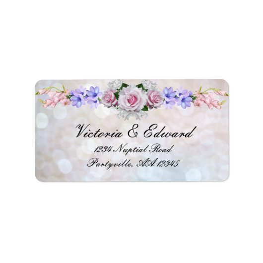 Rosa Rose | Silver Bokeh Wedding Adressaufkleber (Vorne)