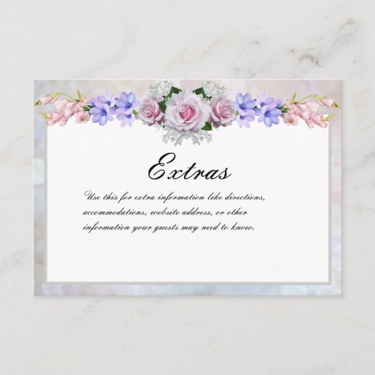 Rosa Rose | Silver Bokeh Wedding Details Begleitkarte (Vorderseite)