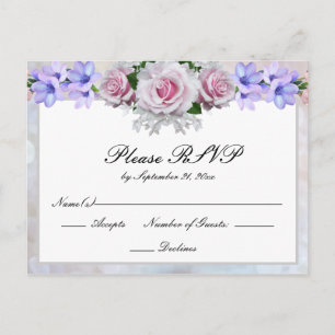 Rosa Rose Silver Bokeh Wedding Response Einladungspostkarte
