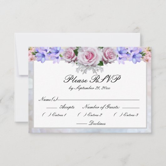 Rosa Rose | Silver Bokeh Wedding RSVP Karte (Vorderseite)