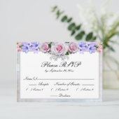 Rosa Rose | Silver Bokeh Wedding RSVP Karte (Stehend Vorderseite)