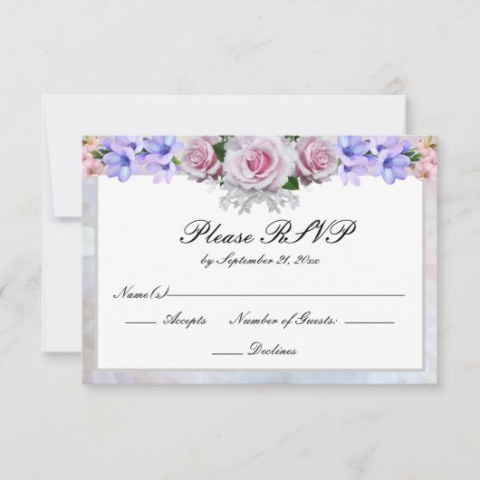 Rosa Rose | Silver Bokeh Wedding RSVP Karte (Vorderseite)