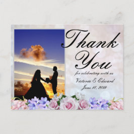 Rosa Rose | Silver Bokeh Wedding Vielen Dank Postkarte