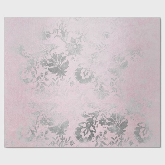 Rosa Rose Silver Grau Hütte Grung Damask Geschenkpapier (Flach)