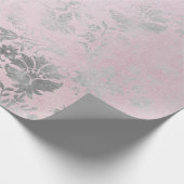 Rosa Rose Silver Grau Hütte Grung Damask Geschenkpapier (Ecke)