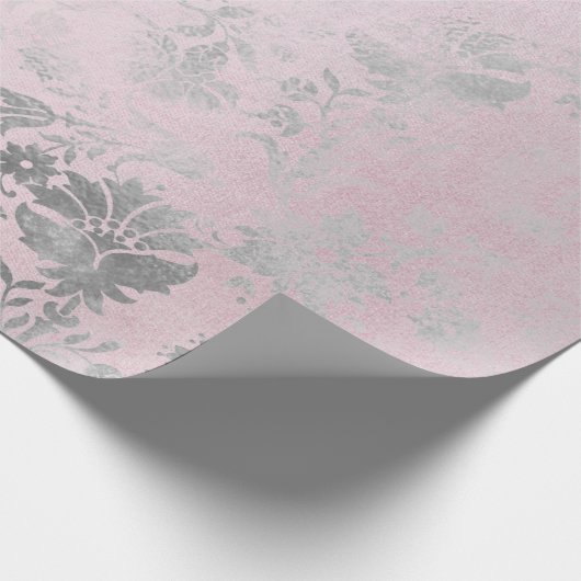 Rosa Rose Silver Grau Hütte Grung Damask Geschenkpapier (Ecke)