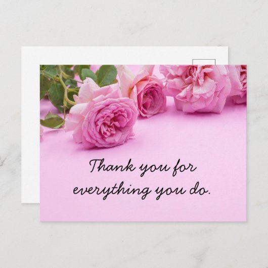 Rosa Rose sind auf rosa Hintergrund danke Postkarte (Vorne/Hinten)