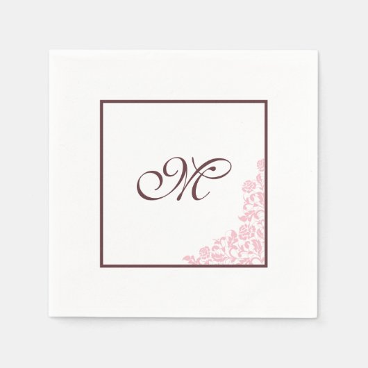 Rosa-Rose-Spitzen-Muster | Script Initial Monogram Serviette (Vorderseite)