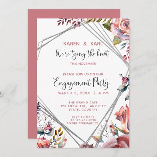 Rosa Rose Terrarium Engagement Party Einladung (Vorne/Hinten)