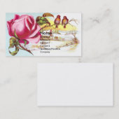 Rosa Rose u. kleine Vogel-viktorianische Visitenkarte (Vorne/Hinten)