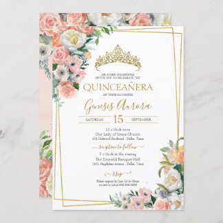 Rosa Rose und Anemone Wasserfarben Quinceanera Einladung