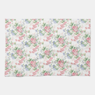 Rosa Rose und blau blühender Chintz Geschirrtuch