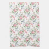 Rosa Rose und blau blühender Chintz Geschirrtuch (Vertikal)
