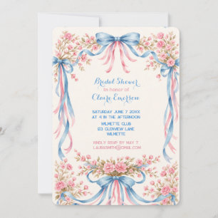 Rosa Rose und blaue Schleifen vintage Einladung