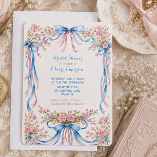 Rosa Rose und blaue Schleifen vintage Einladung