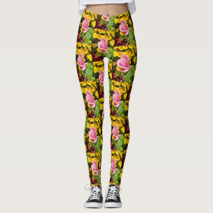 Rosa Rose und gelbe Blumen Leggings