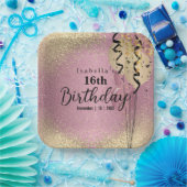 Rosa Rose und Gold Glitzer Geburtstag Pappteller (Party)