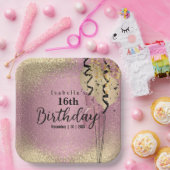Rosa Rose und Gold Glitzer Geburtstag Pappteller (Party)