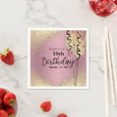 Rosa Rose und Gold Glitzer Geburtstag Serviette (Beispiel)
