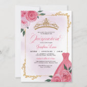 Rosa Rose und Gold Weiße Flora Tiara Quinceñera Einladung (Vorderseite)