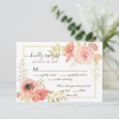 Rosa Rose und goldfarbene Blumen-Hochzeit RSVP Karte (Stehend Vorderseite)
