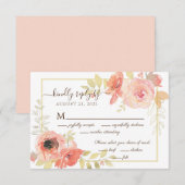 Rosa Rose und goldfarbene Blumen-Hochzeit RSVP Karte (Vorne/Hinten)
