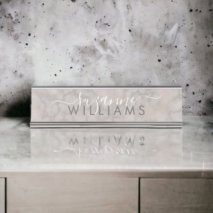 Rosa Rose und graue Marmorplatte Elegante Schreibtischnamensplakette