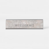 Rosa Rose und graue Marmorplatte Elegante Schreibtischnamensplakette (Vorderseite )