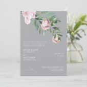 Rosa Rose und Graue Rose zusammen mit Hochzeit Einladung (Stehend Vorderseite)