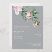 Rosa Rose und Graue Rose zusammen mit Hochzeit Einladung (Vorne/Hinten)