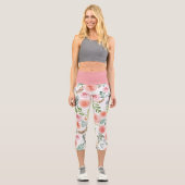 Rosa Rose und Grüne Blätter Capri Legging (Vorderseite)