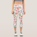 Rosa Rose und Grüne Blätter  Capri Leggings<br><div class="desc">Leggings mit rosafarbenem Rosa-Muster</div>