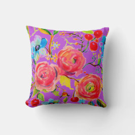 Rosa Rose und Kirsche Lila anpassbar Kissen