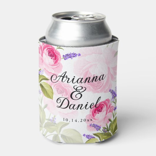 Rosa Rose und Lavendel Personalisiert kalt Dosenkühler (Kanne Vorderseite)