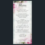 Rosa Rose und Peony Buds Wedding Menükarte<br><div class="desc">Dieses schöne Menü wird Ihrem Hochzeitsempfang etwas mehr Stil verleihen. Das prächtige Design mit rosafarbenen Rosenbäumen und Ponyknospen auf einem aquamarin blauen Marmorboden.</div>