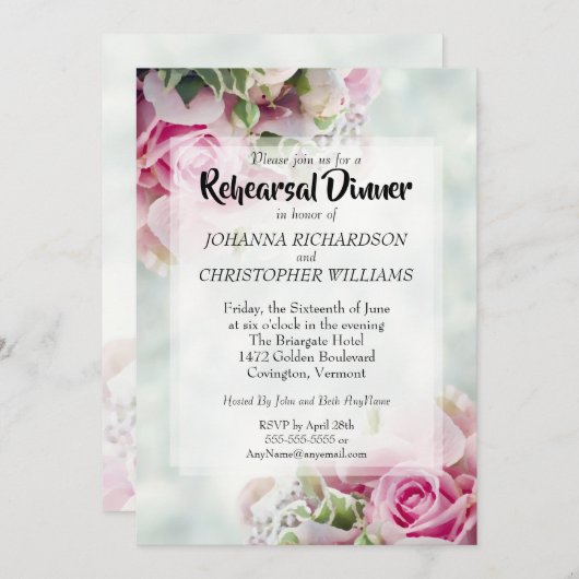 Rosa Rose und Peony Wedding Probe Dinner Einladung (Vorne/Hinten)