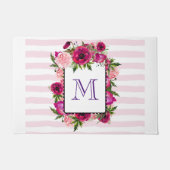 Rosa Rose und Poppy Floral Bouquet Monogramm Fußmatte (Vorderseite)