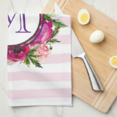 Rosa Rose und Poppy Floral Bouquet Monogramm Geschirrtuch (Viertel Falte)