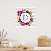 Rosa Rose und Poppy Floral Bouquet Monogramm Poster (Küche)