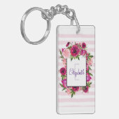 Rosa Rose und Poppy Floral Bouquet Monogramm Schlüsselanhänger (Vorderseite links)