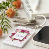 Rosa Rose und Poppy Floral Bouquet Monogramm Schlüsselanhänger (Vorderseite rechts)