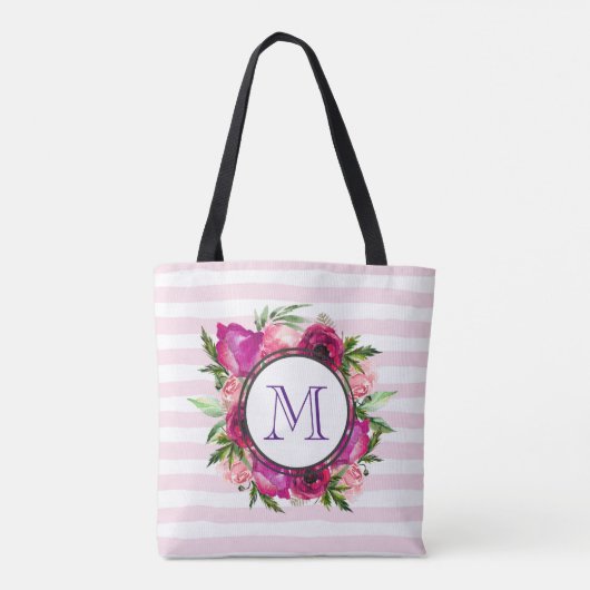 Rosa Rose und Poppy Floral Bouquet Monogramm Tasche (Rückseite)